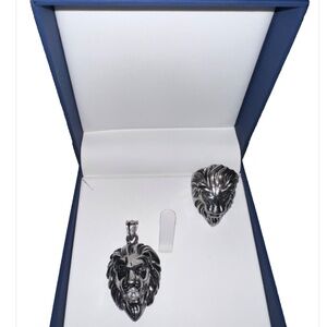 Lion Ring 8.5 and Lion Pendant Silver Tone Stainless Steel